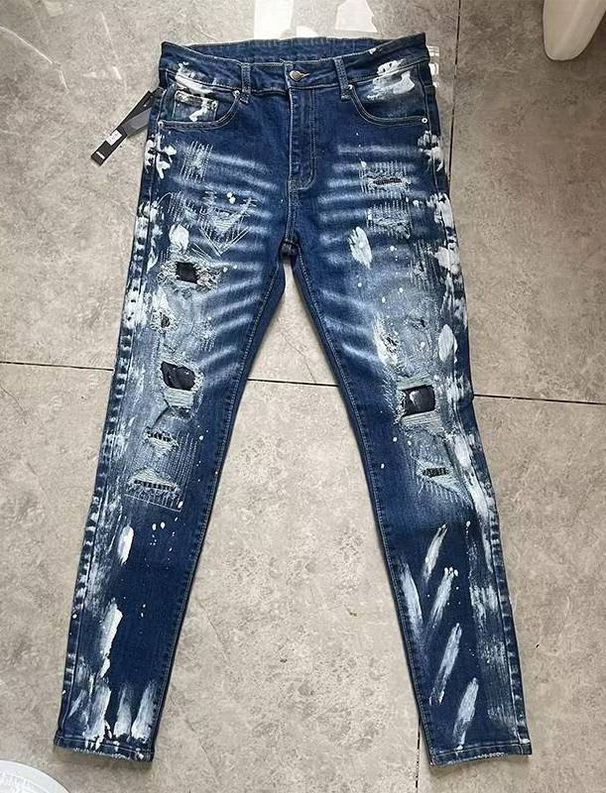 Slim Fit Men's Embroidered Ripped Jeans - Premium Cotton Denim Pants For Casual & Streetwear_mkmklike.com