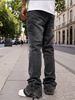 Men's High-street Jeans, Slightly Flared, Loose, Washed, Light Blue, Trendy Brand, Stretch Straight Leg, Street Fashion._mkmklike.com