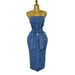 Women's Slim Fitting Denim Dress Tube Top Single Breasted Long Skirt With Raw Edges Double Pockets Lace-Up Hip Wrapped Sexy Summer American Style_mkmklike.com