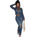 CM9528 Women's Western Style Stretch Casual Denim Suit European American Fashion Washed Burnished Finish Two-piece Outfit_mkmklike.com