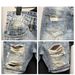 Man's clothing Men's denim shorts straight leg loose trend summer ripped thin pants fashion brand five quarter pants_mkmklike.com