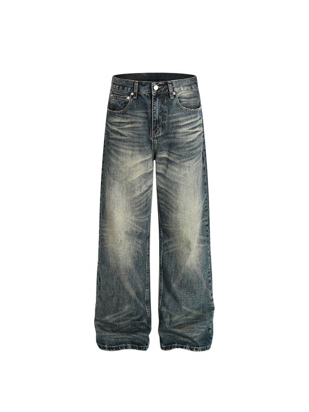 Cleanfit Washed Denim Pants – Men's Relaxed Straight-Leg Jeans With Vintage Creases & Stacked Hem (S-XXL)_mkmklike.com