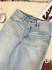 Women's Light Blue Washed Cotton Straight Leg Jeans Cat Whiskers Gardener Style Regular Fit Solid Denim Jeans For Spring/Autumn_mkmklike.com