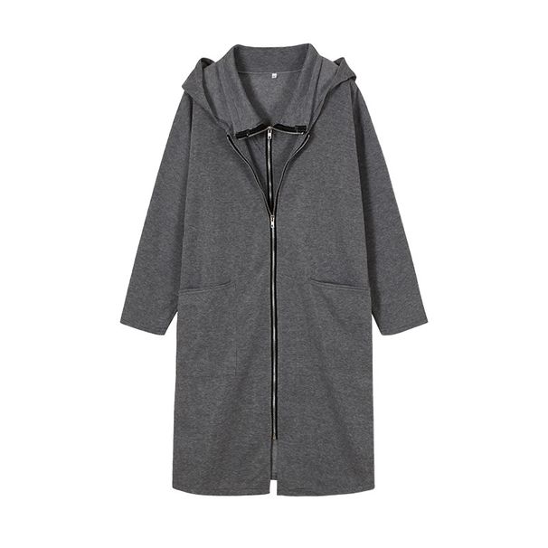Women's Clothing Hooded Pocket Sweatshirt Zipper Mid Length Two Piece Loose Jacket Women_mkmklike.com