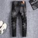 Men's Clothing Men's Slim Fit Skinny Jeans Distressed Black Gray Washed Ripped Patchwork Paint High Street Fashion Trendy European American Style_mkmklike.com