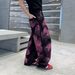 Streetwear Graffiti Jeans – Oversized Unisex Denim Pants With Pink/Black Splatter Paint & Distressed Details_mkmklike.com