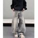 Nordmann American Style Vibe Retro Distressed Gray Ink-Splattered Scimitar Jeans For Men, Niche Design High Street Wide-Leg Pants_mkmklike.com
