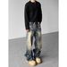 Men's Retro Street Style Embossed Washed Cleanfit Whiskered Jeans Loose Straight Leg Trousers Unisex Commuter Denim_mkmklike.com