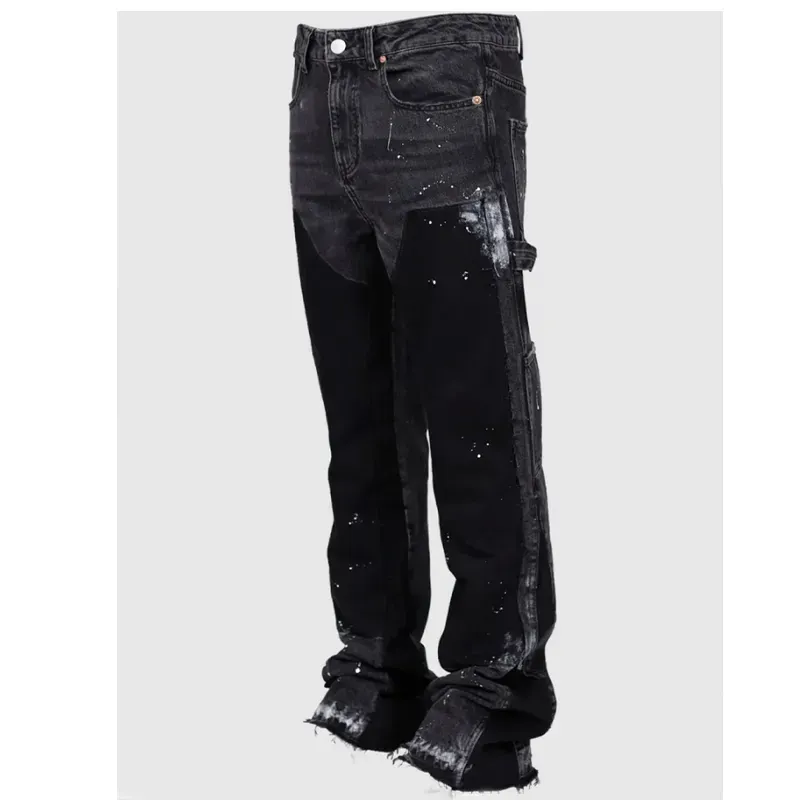 Designer Men's Jeans Men Long Stacked Flare Pants Fashion Stretch Trouser Patch Denim Pant_mkmklike.com