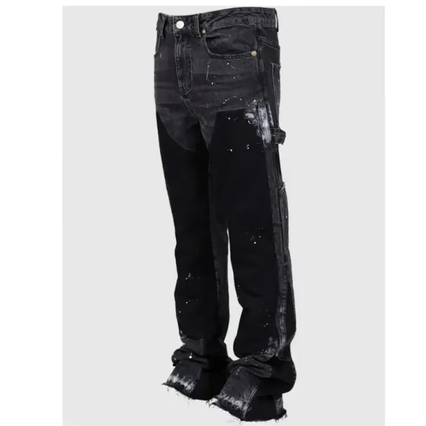 Designer Men's Jeans Men Long Stacked Flare Pants Fashion Stretch Trouser Patch Denim Pant_mkmklike.com