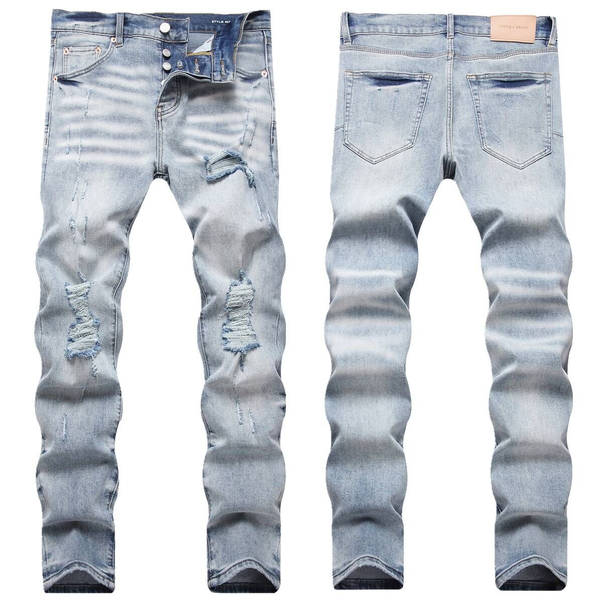 Ripped PU Jeans Casual Street Fashion Men's New Slim Fit Stretch Skinny Pants Men_mkmklike.com