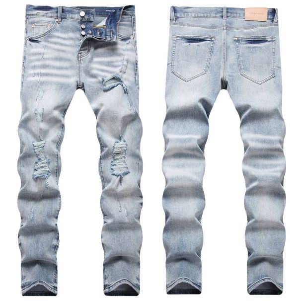 Ripped PU Jeans Casual Street Fashion Men's New Slim Fit Stretch Skinny Pants Men_mkmklike.com