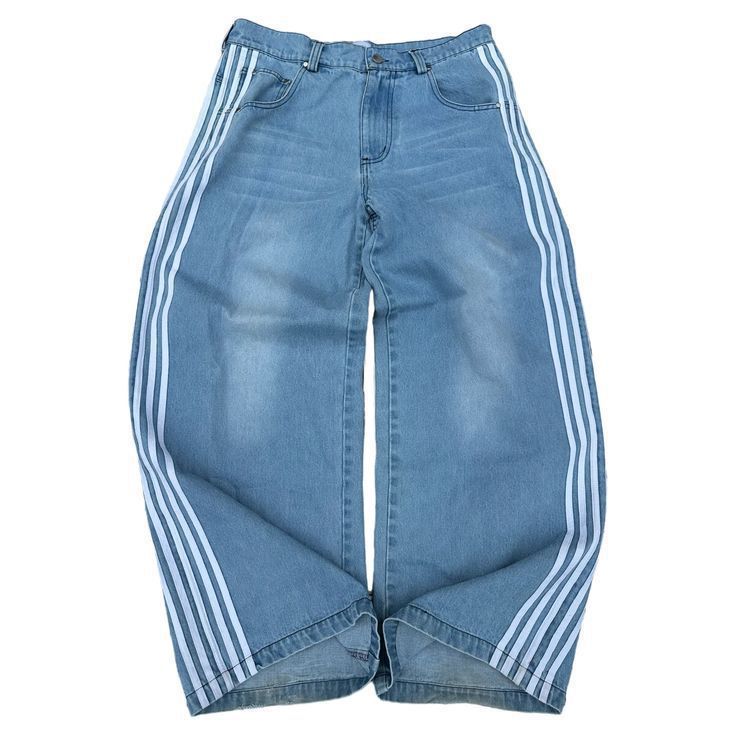 Women's Clothing Retro Personality Street Jeans Striped Design Straight Wide Leg Pants Loose Casual Pants_mkmklike.com