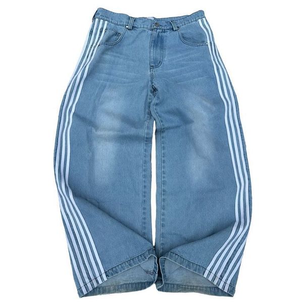 Women's Clothing Retro Personality Street Jeans Striped Design Straight Wide Leg Pants Loose Casual Pants_mkmklike.com