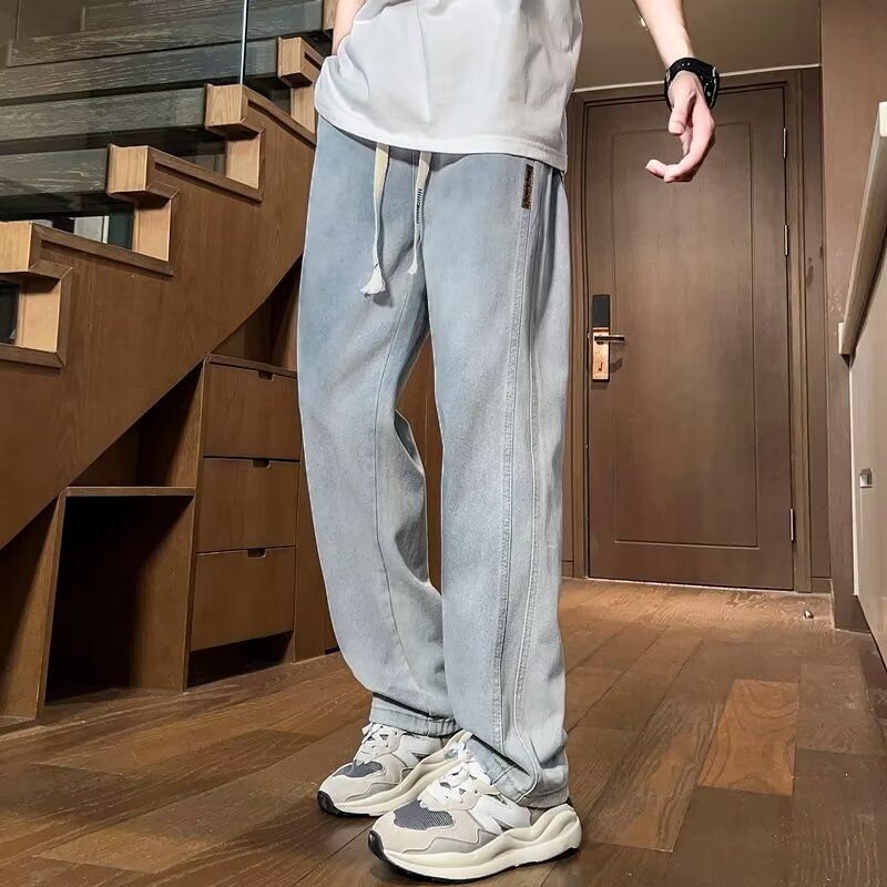 Men's Straight Leg Jeans Loose Fit Wide Leg Casual Pants Thin Style Youth Summer 2024 New Arrival_mkmklike.com