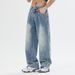 Men's Spray Paint & Rhinestone Denim Jeans – Oversized Streetwear Trousers | Loose Fit High Waist Straight Leg Pants For Hip-Hop & Y2k Fashion_mkmklike.com
