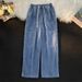 Multi-Pocket Workwear Jeans – Hong Kong Style Loose Fit With Drawstring Waist (Blue/Black)_mkmklike.com