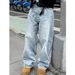 Men's American Retro Wide Leg Jeans Trendy Washed Distressed Loose Straight Leg Dad Jeans Street Style Cross Border Version_mkmklike.com