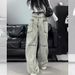 American Style Design Wide Jeans For Men And Women, Smoking Gray High Street Straight Leg Loose Pants_mkmklike.com