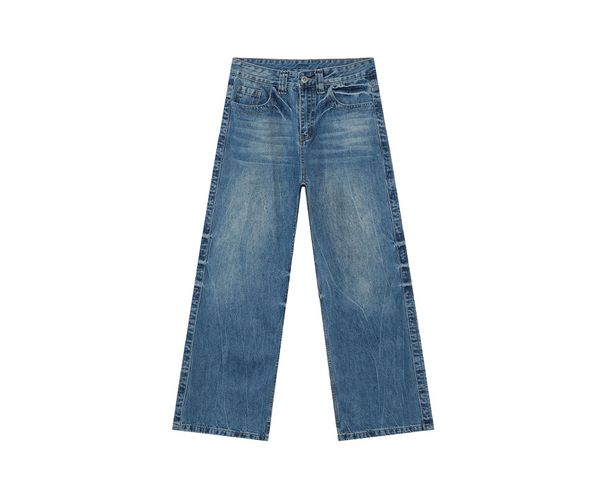 EF JEANS | 2025 Spring New American High Street Lightning Ripple Cat Shave Washed Blue Straight Jeans_mkmklike.com