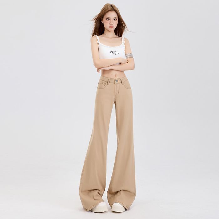 Women's Flared Jeans 2025 New American Style Slimming Drapey Bell-bottom Pants Women's Khaki Trousers_mkmklike.com