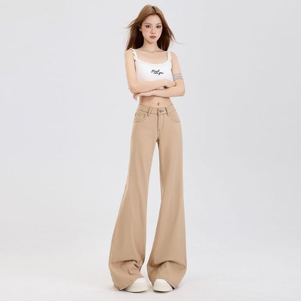 Women's Flared Jeans 2025 New American Style Slimming Drapey Bell-bottom Pants Women's Khaki Trousers_mkmklike.com