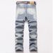 Young Men's Street Style Heavy Duty Ripped And Patched Fashionable Personality Denim Trousers_mkmklike.com