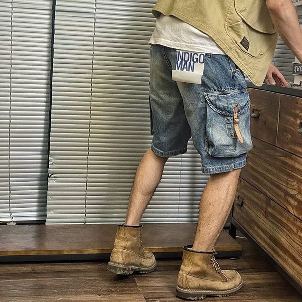 Men's Clothing Washed Denim Shorts Men's Summer Thin Loose Straight Workwear Mid Length Pants Trendy Casual Five Six Point Pants_mkmklike.com
