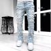 Suitable For All Seasons Men's Fashion Trendy INS Elastic Fringe Patch Denim Flared Pants_mkmklike.com