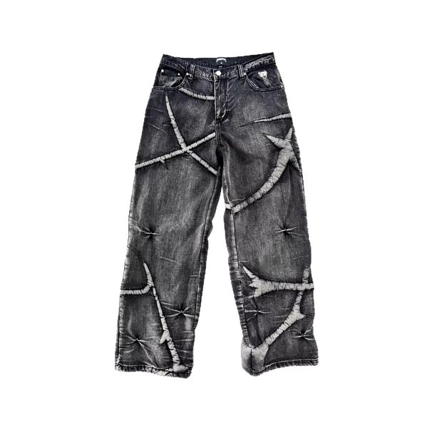 Gothic Thorn-Print Distressed Jeans – Oversized Boyfriend Fit With Acid Wash (S-XXL)_mkmklike.com