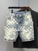 Men's Heavyweight Checkered Denim Shorts Summer Wash Distressed Retro Style Trendy Capri Pants_mkmklike.com