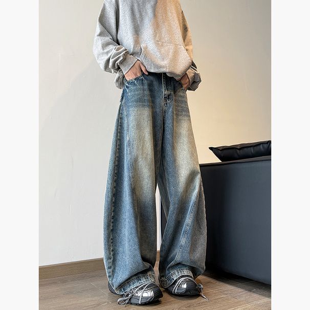 American-style Wide-leg Curved Jeans Men, Spring And Autumn Trendy Brand Long Pants, Straight-leg, Large Size, Loose_mkmklike.com
