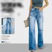 Distressed High-Waisted Wide Leg Jeans For Women - Vintage Washed Denim Pants (S-XXL, Blue/Black)_mkmklike.com