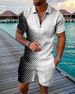 Men's Clothing new style men's fashion casual suit 3D printed zipper short sleeve polo shirt shorts 2-piece set_mkmklike.com