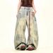 Distressed High Street Mud Wash Wide Leg Jeans For Men & Women - Vintage Blue Straight Denim Pants With Washed Effect_mkmklike.com