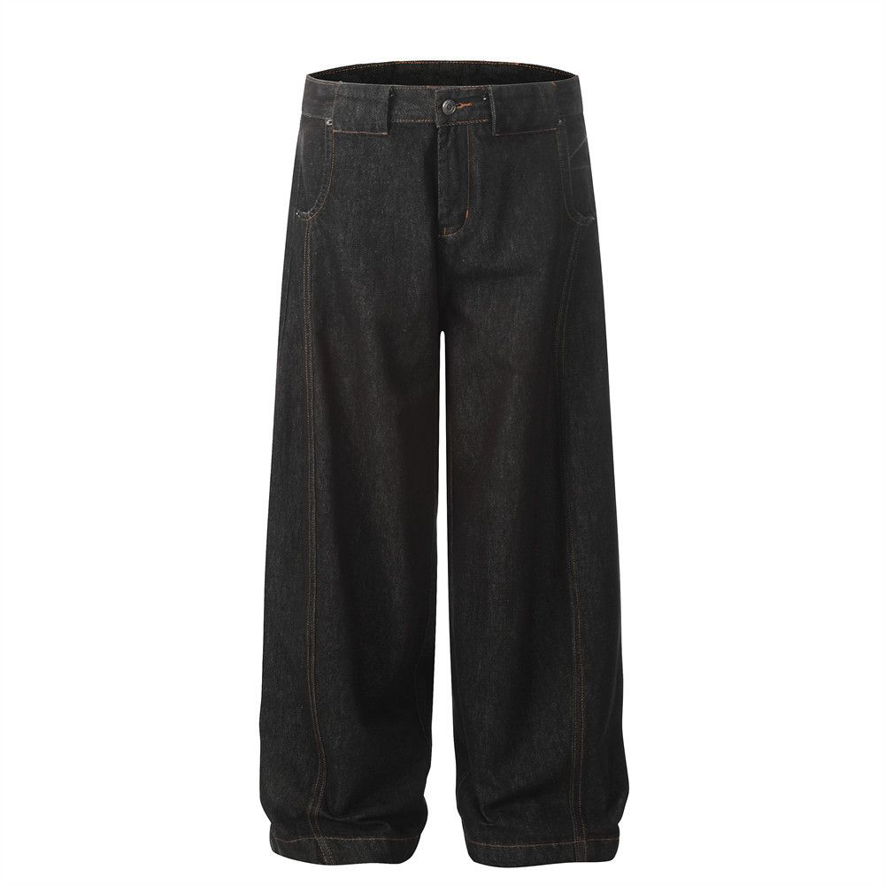 Men's Jeans Casual Versatile Dad High Street Trendy Brand Split Stitching Loose Wide-Leg Straight Long Pants_mkmklike.com