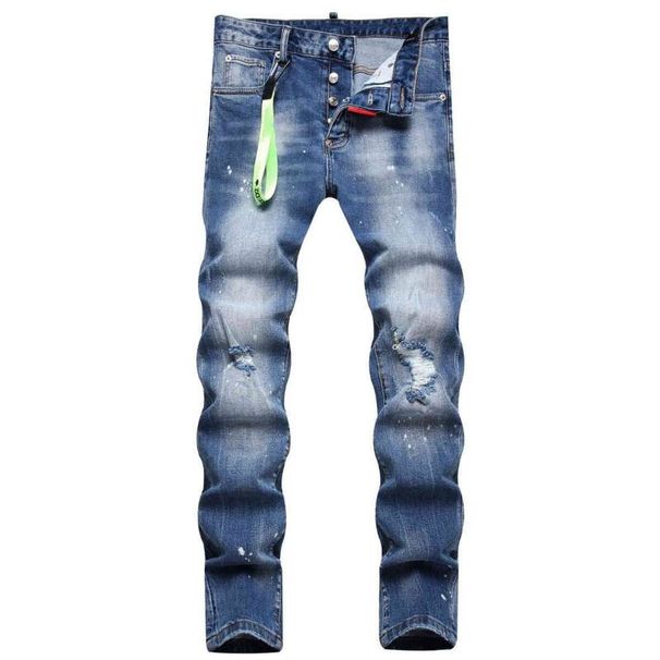 2025 Autumn New Street Trendy Men's Jeans Fashion Hanging Decoration Trend Swinging Paint Slim Fit Small Feet Mid Waist_mkmklike.com
