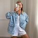 Women's Clothing Denim Jacket For Women Brown Color Block Lapel Autumn New Fashion_mkmklike.com