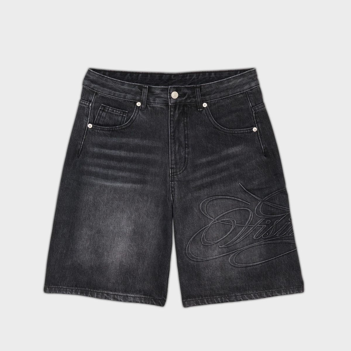 Men's Retro Letter Print Denim Shorts Mid-Length Casual Streetwear Five-Pocket Pants Summer Fashion European American Style_mkmklike.com