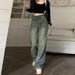 Women's Vintage High-Waisted Wide-Leg Jeans – Relaxed Fit, Retro Blue, No Stretch For Casual & Streetwear_mkmklike.com