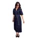 2025 New Women's Strap Collar Short Sleeve Deep Blue Cowboy Dress_mkmklike.com