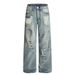 Post-apocalyptic Heavy-Duty Distressed Jeans For Men, Punk Style, Destroyed, Washed, Loose Straight-Leg Pants_mkmklike.com