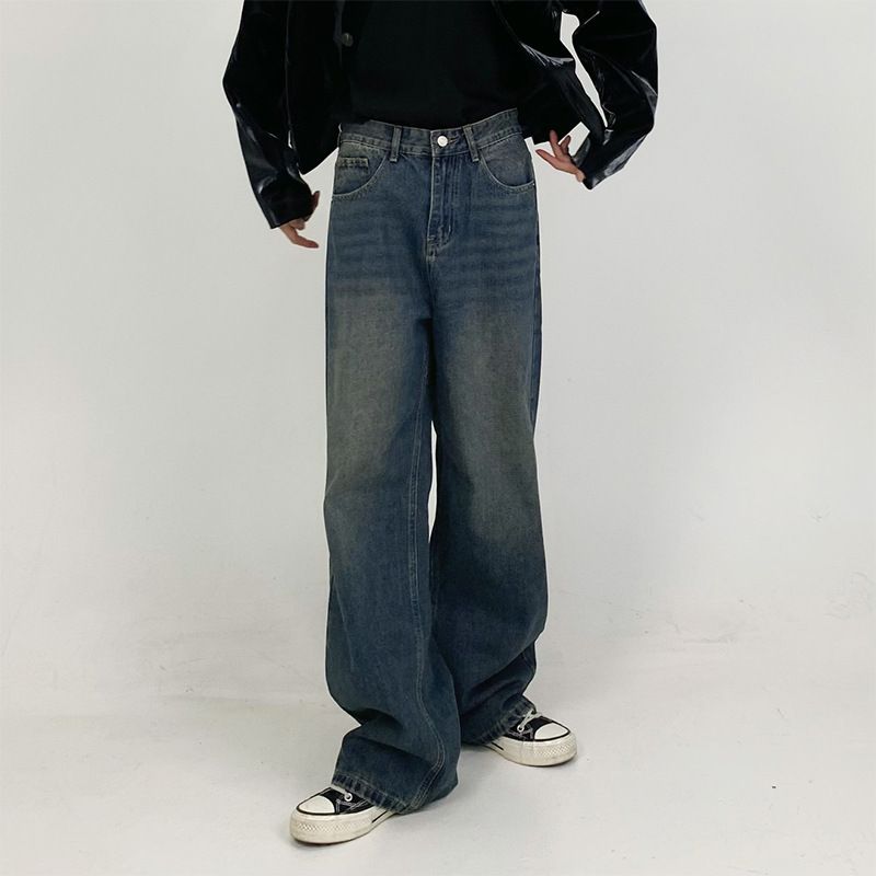 Nordmann Washed Vintage Jeans Men Straight New Casual Pants American High Street Trend Loose Long Trousers_mkmklike.com