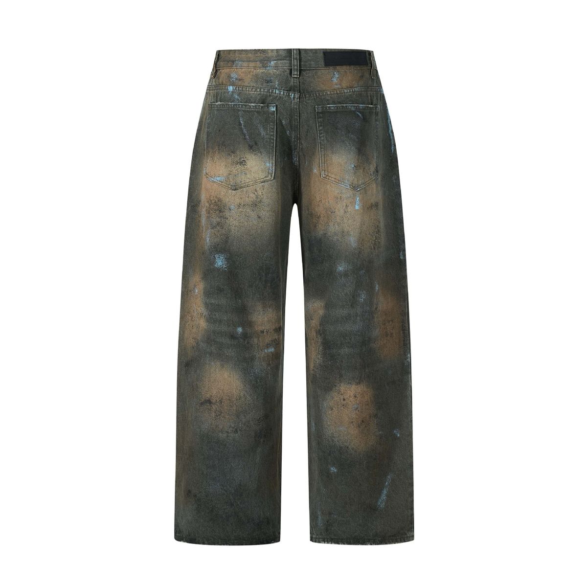 Unisex Vintage Wave-Print Jeans - Earth-Tone Washed Denim Pants With Handcrafted Distressing Heritage Wash Methods_mkmklike.com