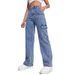 Utility Cargo Pants For Women – Oversized Streetwear Jeans With Multi-Pockets & Button Details_mkmklike.com