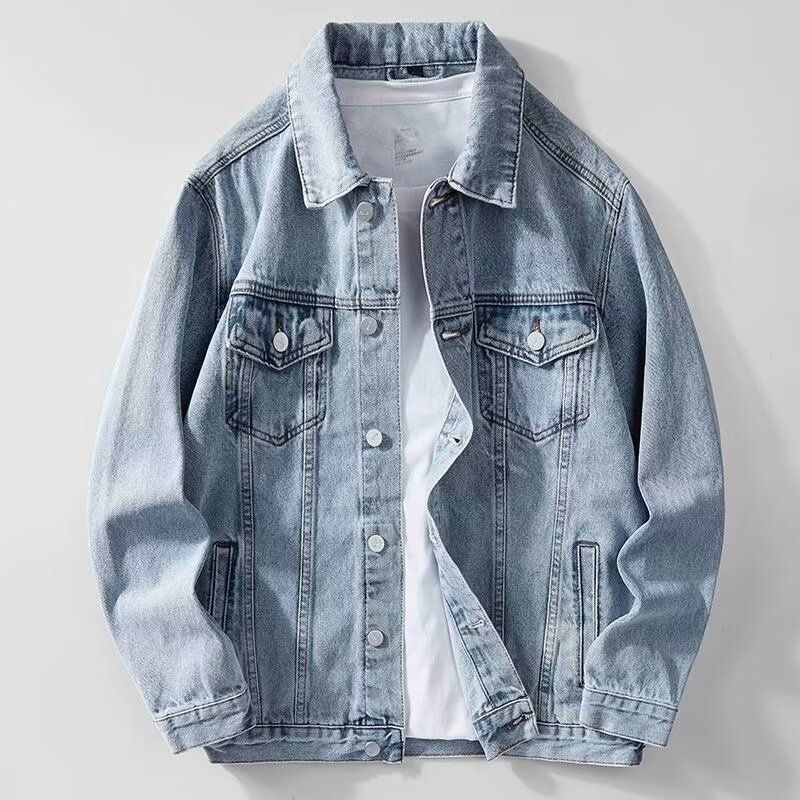 Men's Vintage Denim Jacket, Casual Loose Fit Distressed Coat With Turn-Down Collar, Stylish Retro Outerwear For Spring & Fall _mkmklike.com