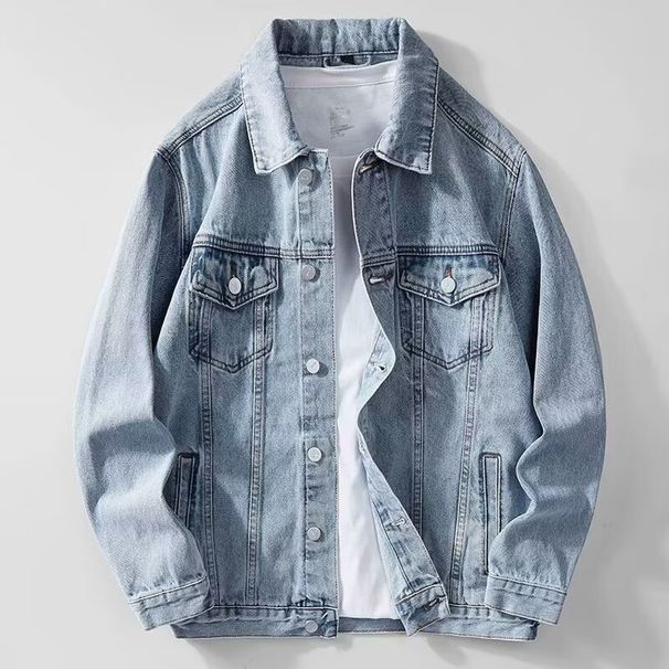 Men's Vintage Denim Jacket, Casual Loose Fit Distressed Coat With Turn-Down Collar, Stylish Retro Outerwear For Spring & Fall _mkmklike.com