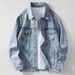 Men's Vintage Denim Jacket, Casual Loose Fit Distressed Coat With Turn-Down Collar, Stylish Retro Outerwear For Spring & Fall _mkmklike.com