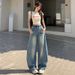 Wholesale American Retro High-waisted Straight Wide-leg Curved Jeans For Women, Spring Collection, Loose-fitting,_mkmklike.com