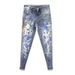 Spring And Autumn New Graffiti Printed Jeans Men's Fashion Slim-fit Elastic Small Feet Versatile Pants_mkmklike.com